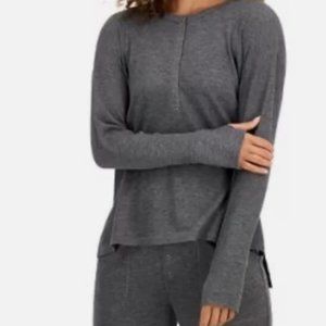 NWT Jenni Pewter Heather Waffle Knit Henley Lounge Pajama Top